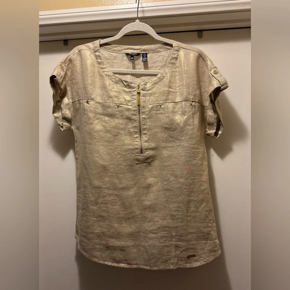 Ellen Tracy Gold Short Sleeve Women's Top Size S - Picture 1 of 15